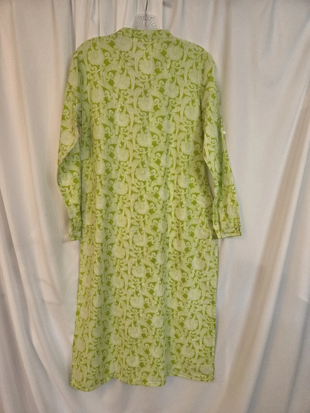 Westside Long Sleeve Lime Green Patterned Cotton Dress Size S - Picture 3 of 9